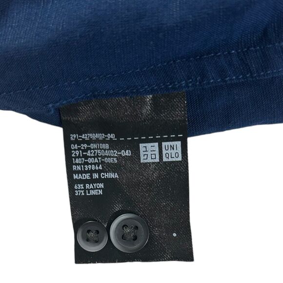 Uniqlo Navy Rayon Linen Minimalist Modest Relaxed Oversized Shirt Dress Sz XS - Picture 12 of 13